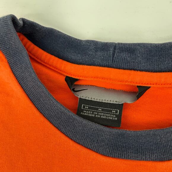 Vintage y2k Men's Orange Navy Blue Embroidered Nike Mini Swoosh T Shirt Sz M - Picture 2 of 6